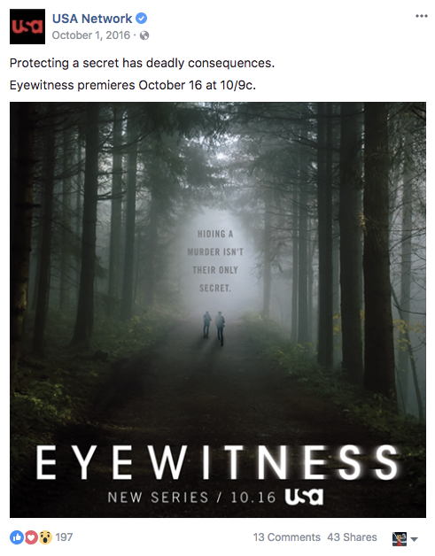 USA Network: Social calendars for Falling Water and Eyewitness, written and built entirely from show photography. (4 of 6)
