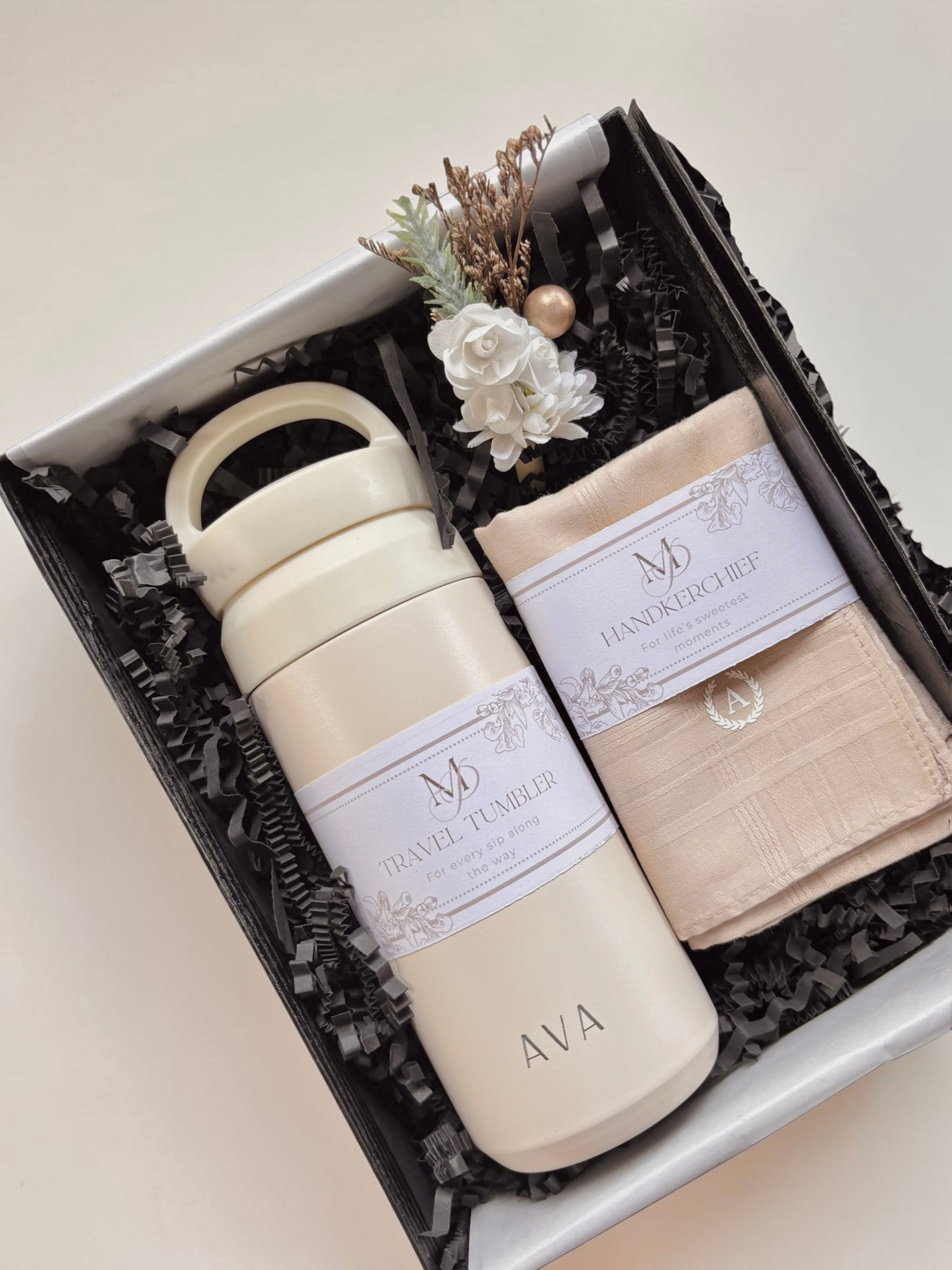 Honey Set: Travel Tumbler with Handle & Armando Caruso Handkerchief