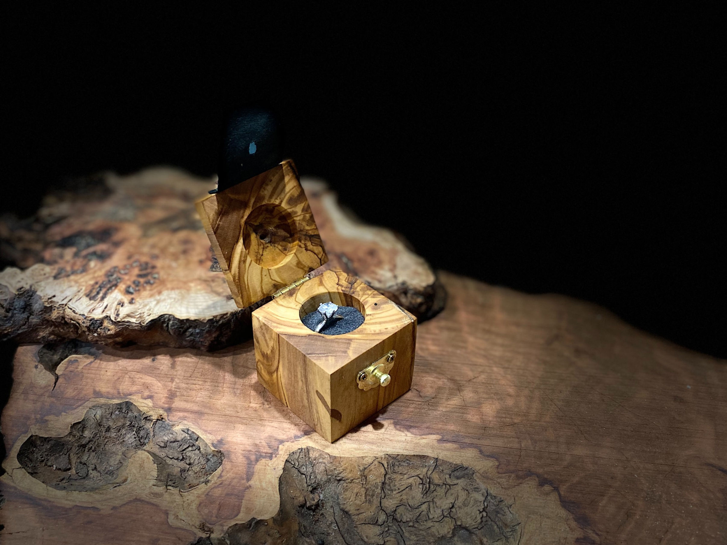 Ring Box - Olivewood w/Leather Hasp