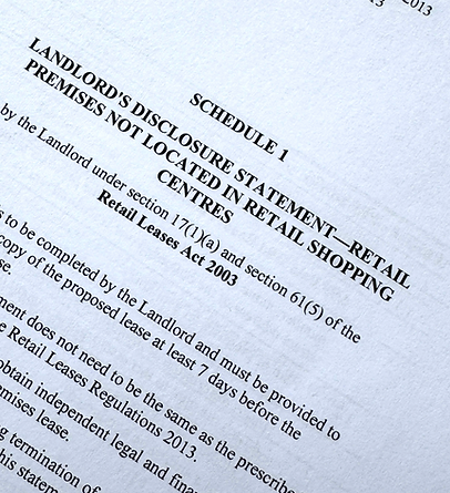 Close-up of a landlord's disclosure statement for a Victorian retail lease