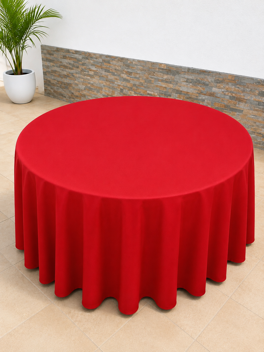 120' Round Premium Polyester Red Tablecloth