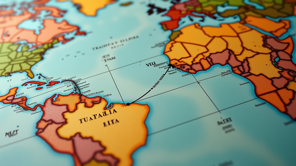 Close-up view of a historical map showing transatlantic slave trade routes