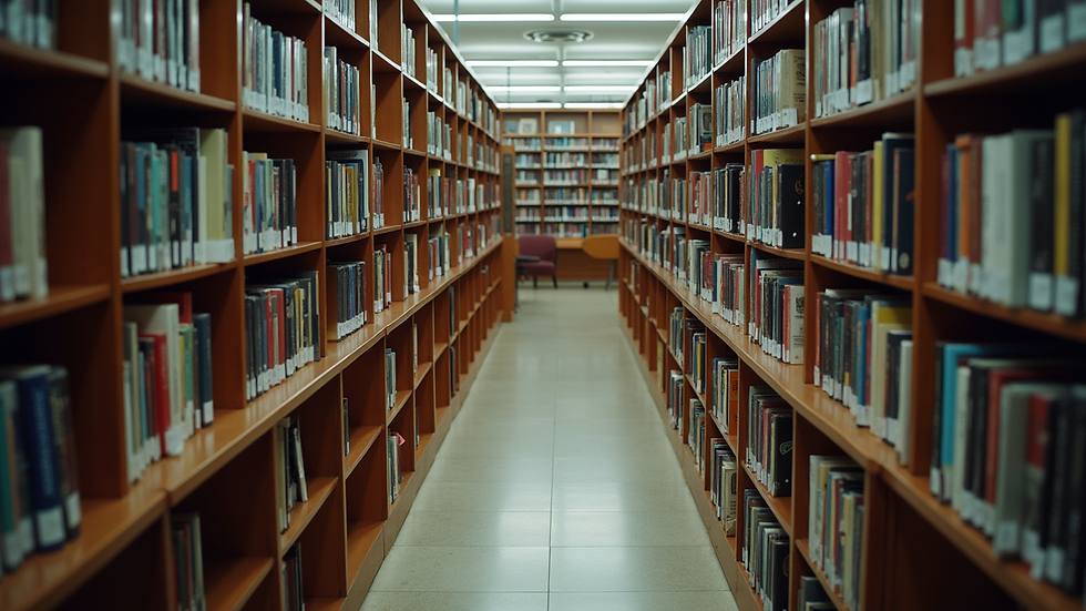 High angle view of a community library with books and computers for research