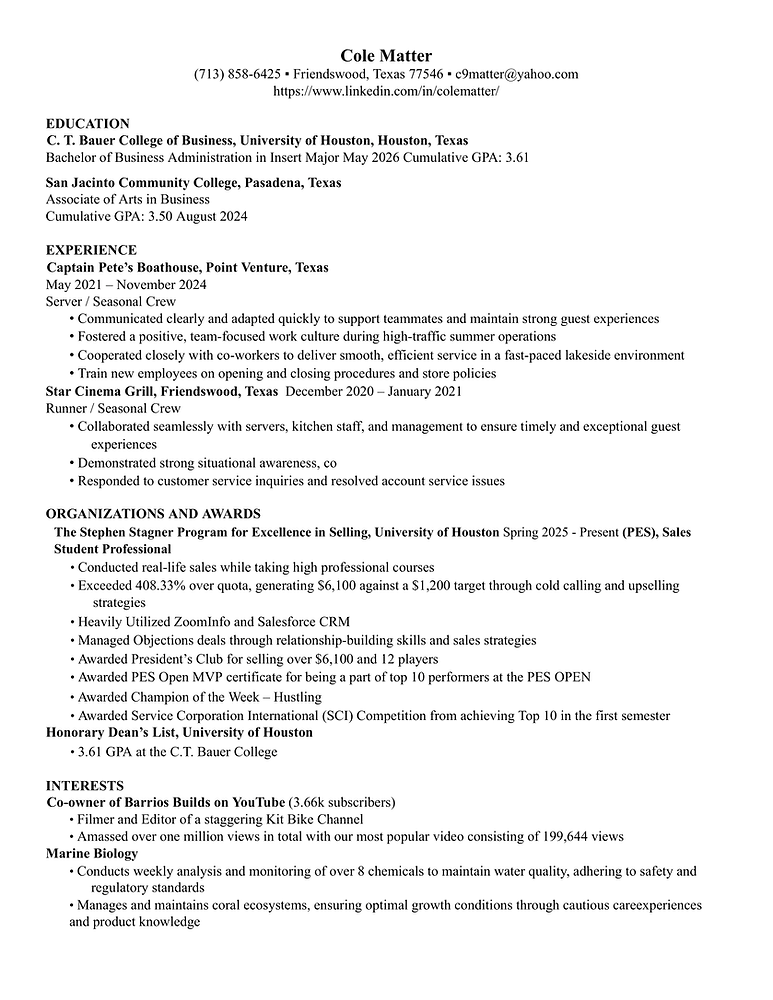 Cole Matters Resume