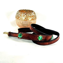 Aquamarine & Brown Leather Leash, 4 ft.