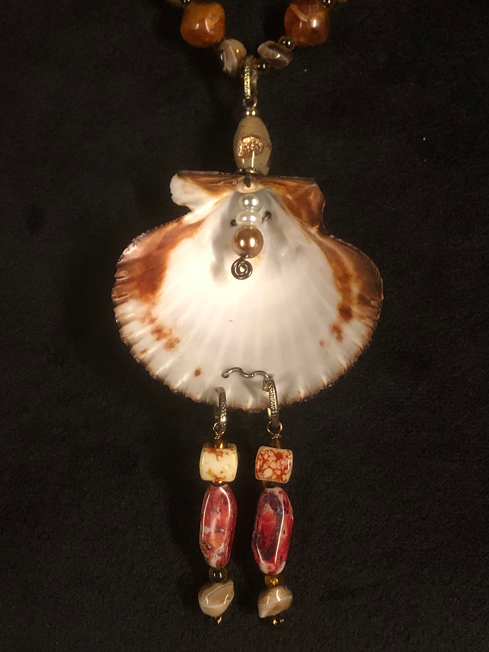 Thumbnail: "A Jewel among Gems", Sea Shell Necklace with Wire Art and Gemstones
