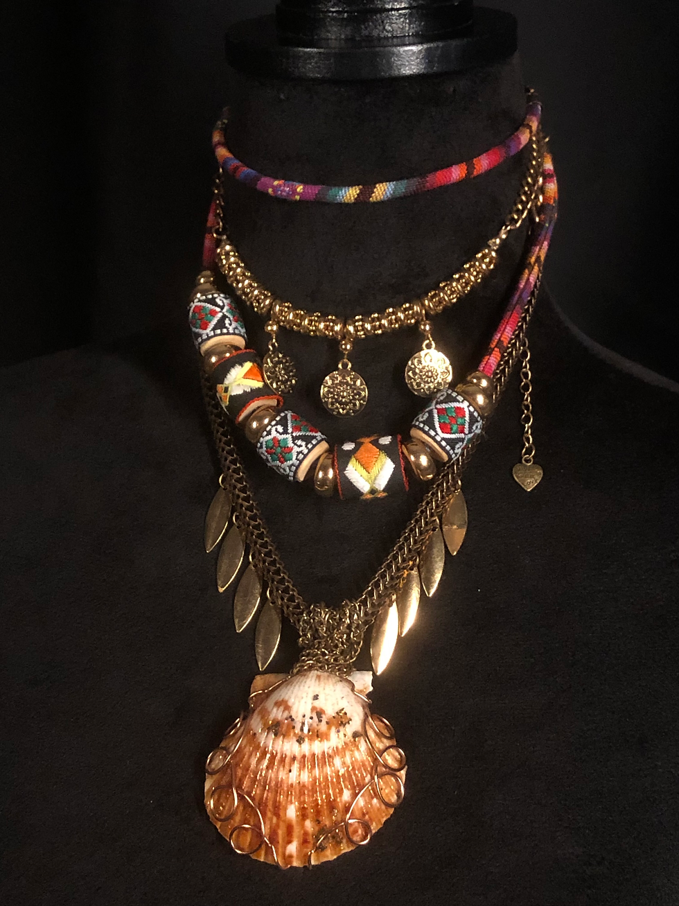 Thumbnail: "Heavenly Dream",  Multi-layer Boho Sea Shell Necklace with Wire Art