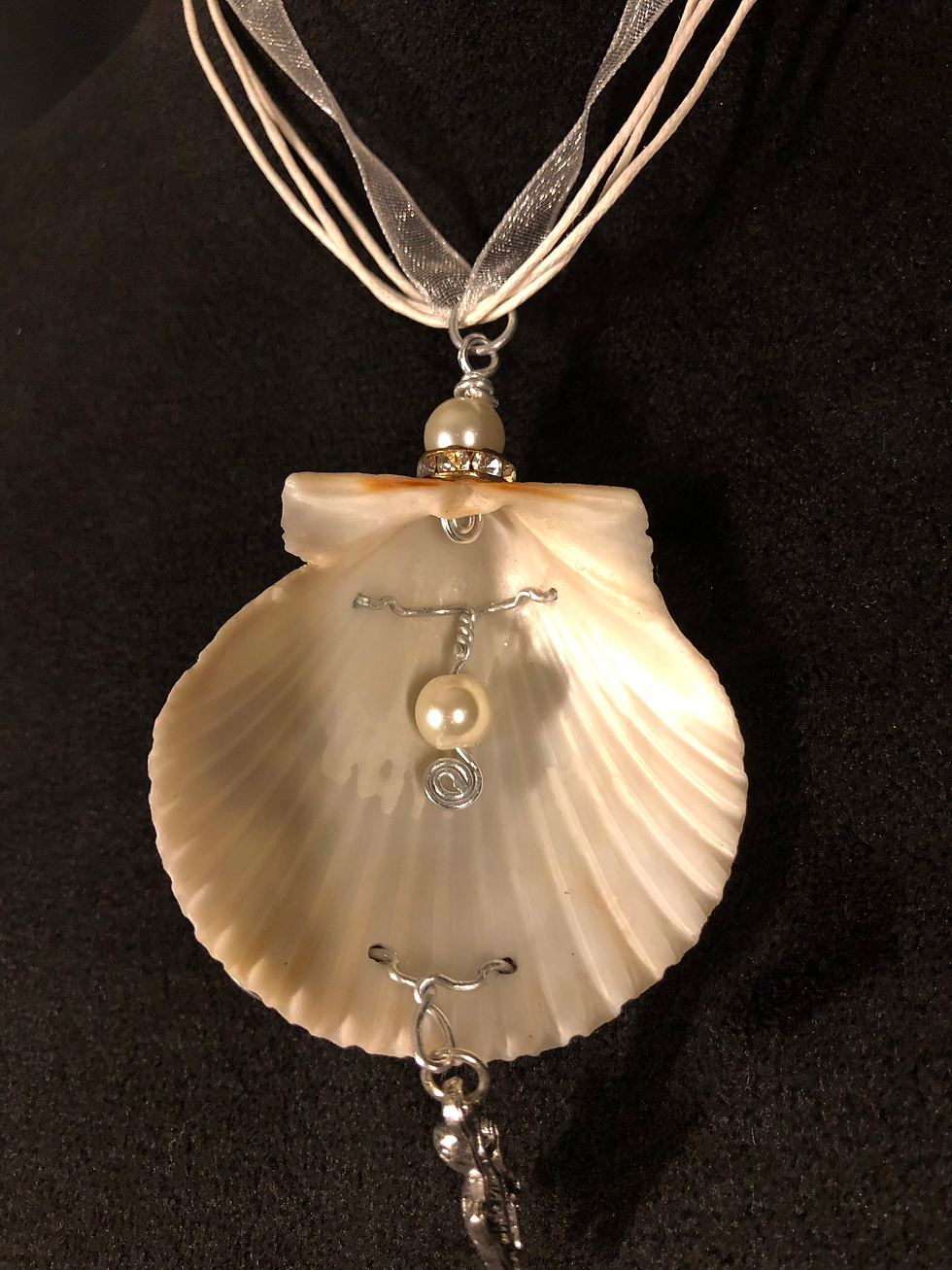 Thumbnail: "Beach Wedding with Turtle 2", Sea Shell with Wire Art, organza ribbon n