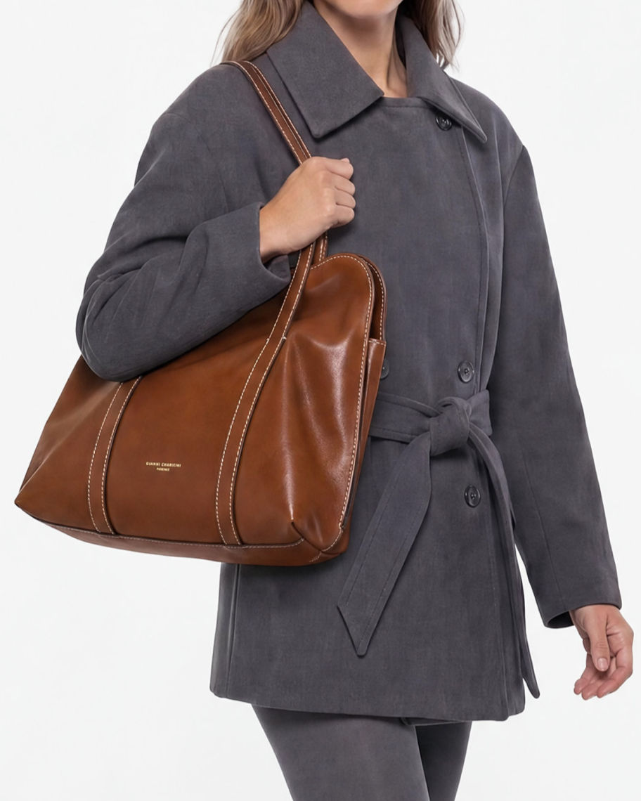 Miniatura: Shopper in pelle lucida noce - Marghe