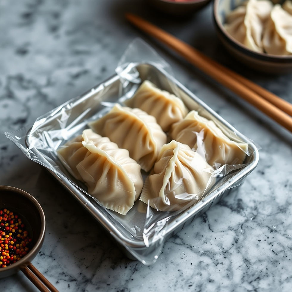 package of frozen dumplings on table