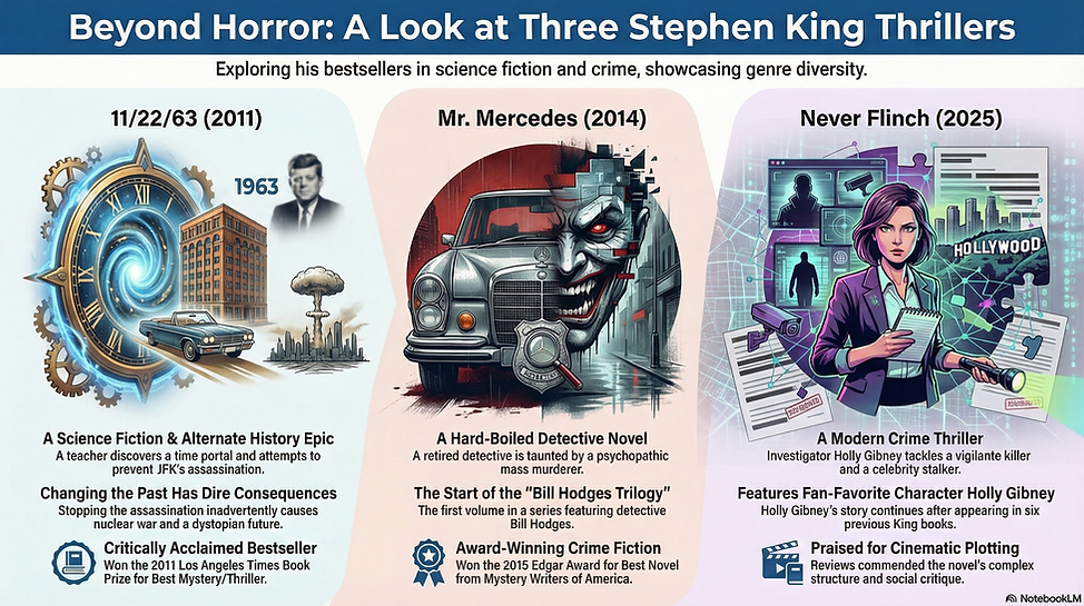 Infographic for ConstantReader. Contemporary Works. A mature phase in King’s career defined by thematic depth, confident storytelling, and global cultural relevance...