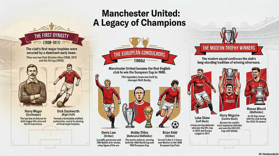 Infographic for Manchester United. Early, Modern, & Current Players...