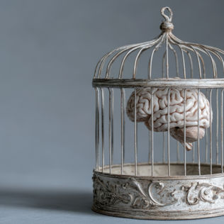 Graphic of brain trapped in a bird cage