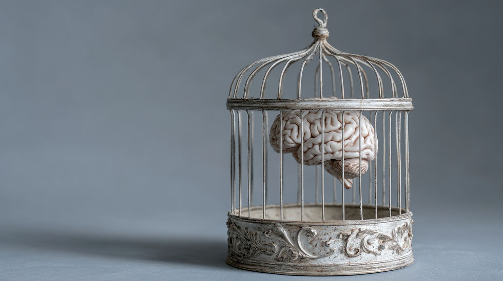 Image of brain trapped in a bird cage