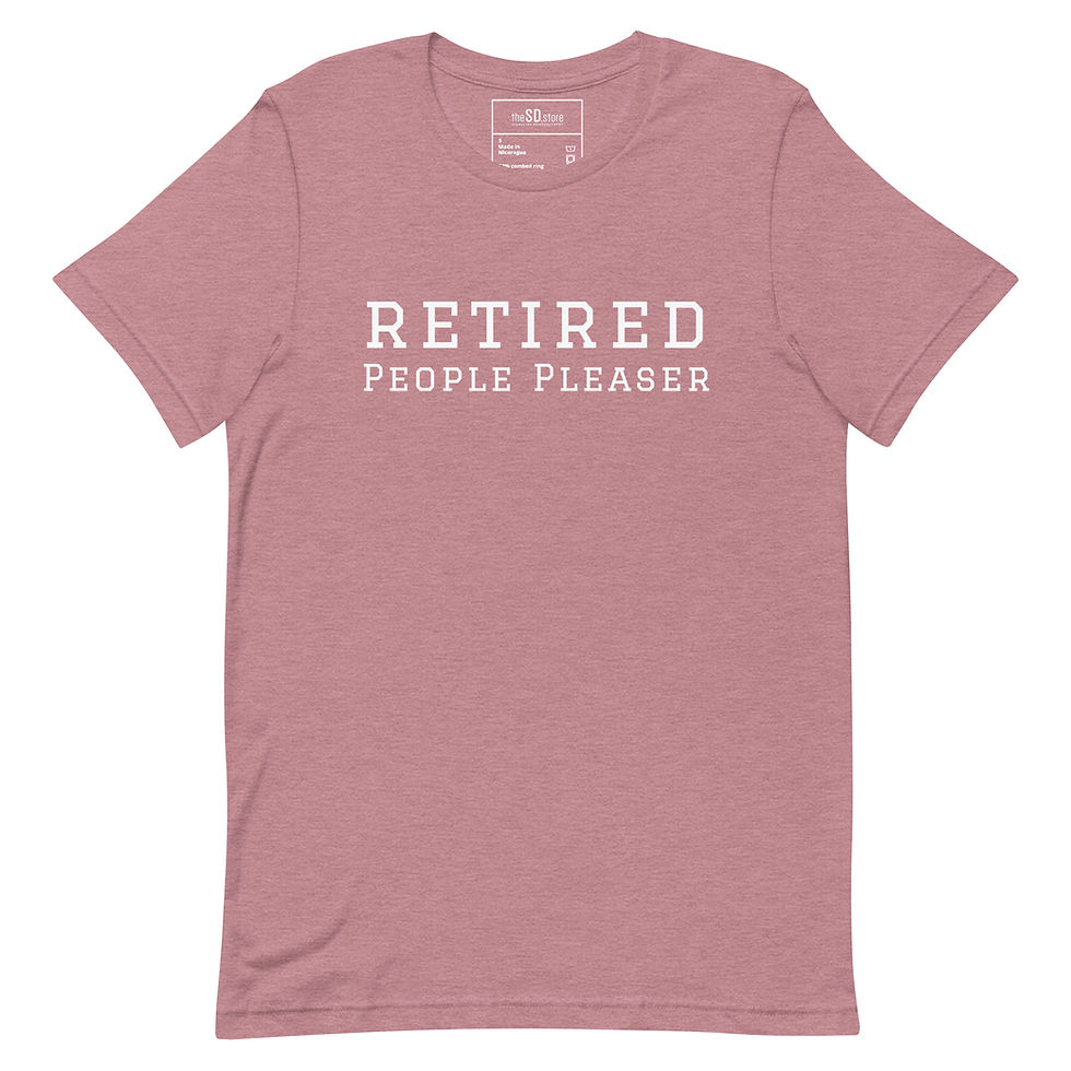 Thumbnail: Soft style Bella Canva brand unisex soft style shirt with the phrase 'RETIRED PEOPLE PLEASER' printed in bold, white letters on the front.