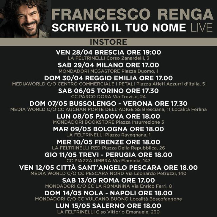 INSTORE TOUR FRANCESCO RENGA SCRIVERO' IL TUO NOME LIVE