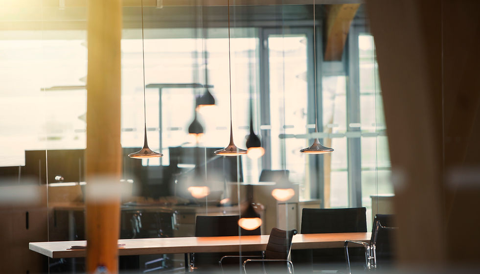 Office with Hanging Lights