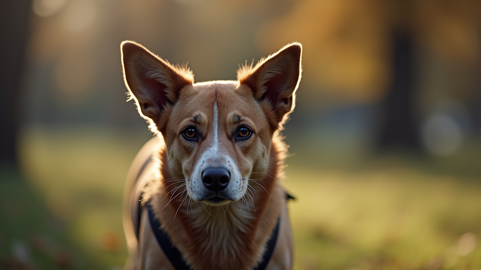 Close-up view of a front-clip harness on a medium-sized dog