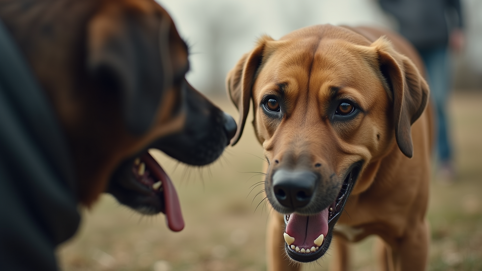 Eye-level view of a dog trainer working with an aggressive dog