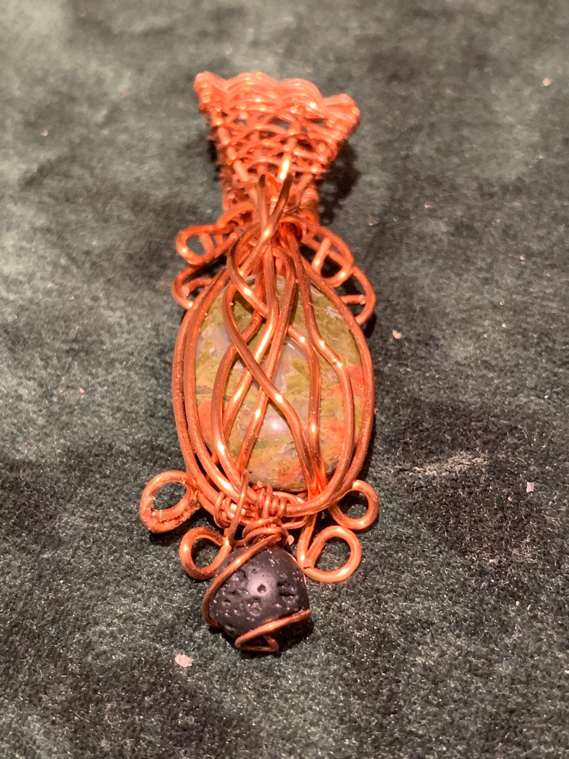 Jasper wire wrapped aromatherapy pendant w/ 1/4 dram cedarwood oil