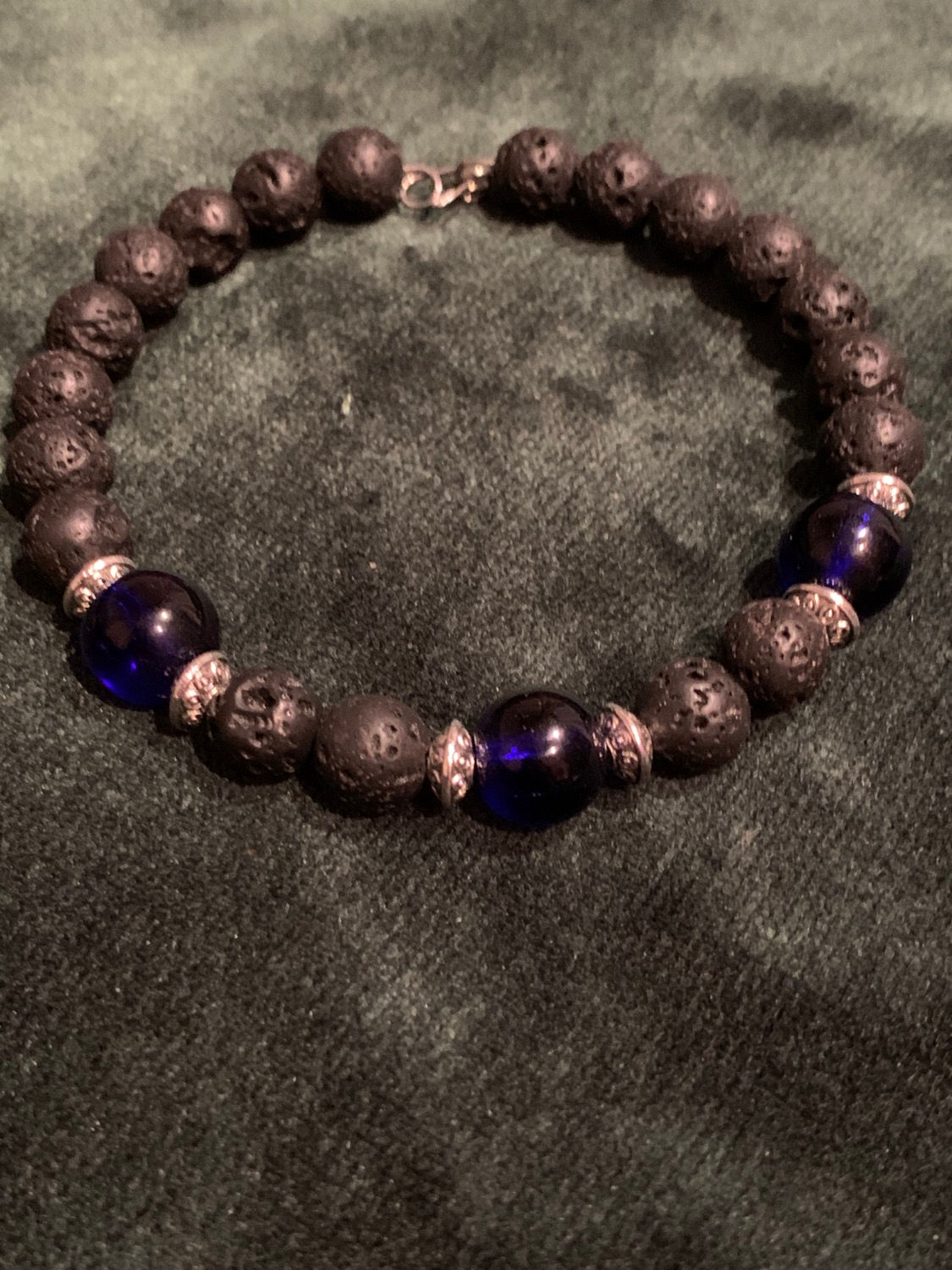 Lava bead with cobalt blue bracelet 