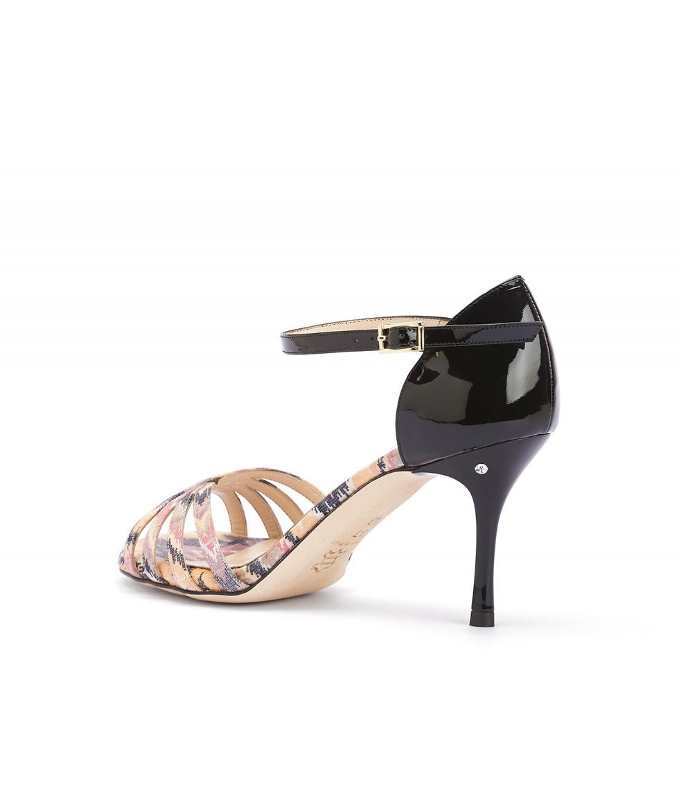 Thumbnail: ALMA Pink Printed Fabric -Black Patent