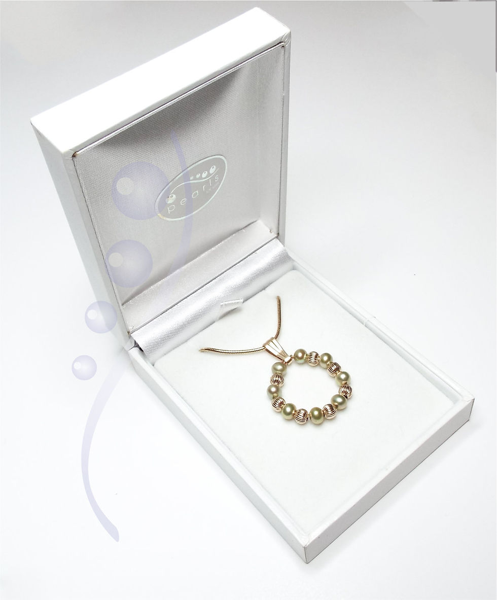 Thumbnail: Pistachio green pearl and Gold Filled bead ring pendant