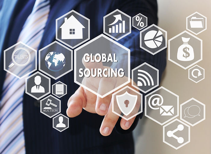 The businessman clicks the button GLOBAL SOURCING on the touch screen. .jpg