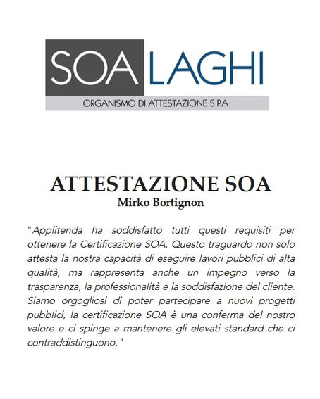 Certificazione SOA: garanzia di competenza per i progetti pubblici e privati di Applitenda