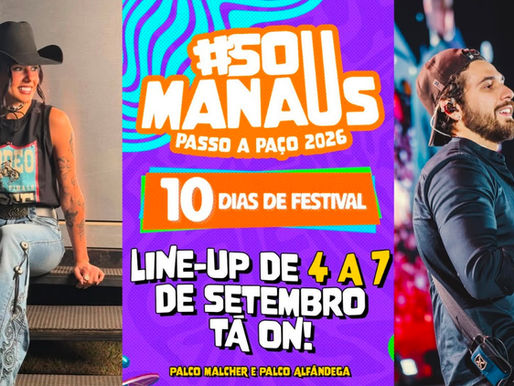 Ana Castela e Gustavo Mioto se apresentam no Palco Malcher durante o Sou Manaus Passo a Paço 2026.