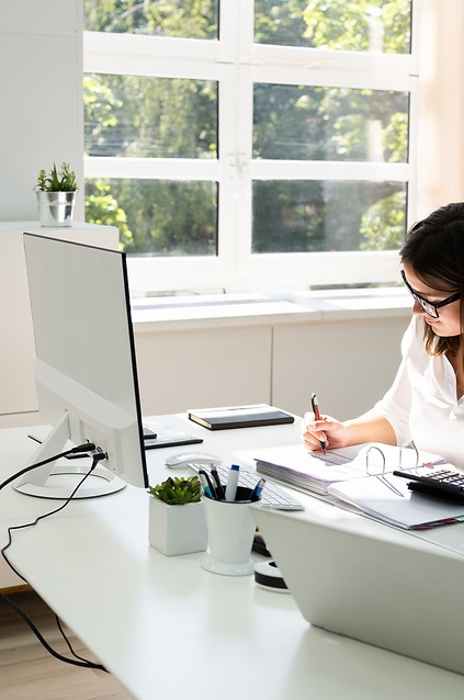 Accounting Bookkeeper Clerk Woman. Bank Advisor And Auditor
