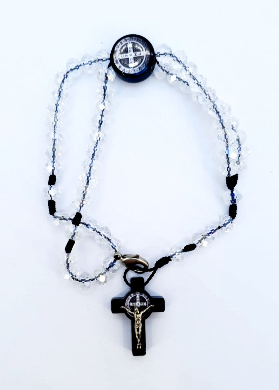 Miniatura: Pulseira Cristal Transparente São Bento e Crucifixo