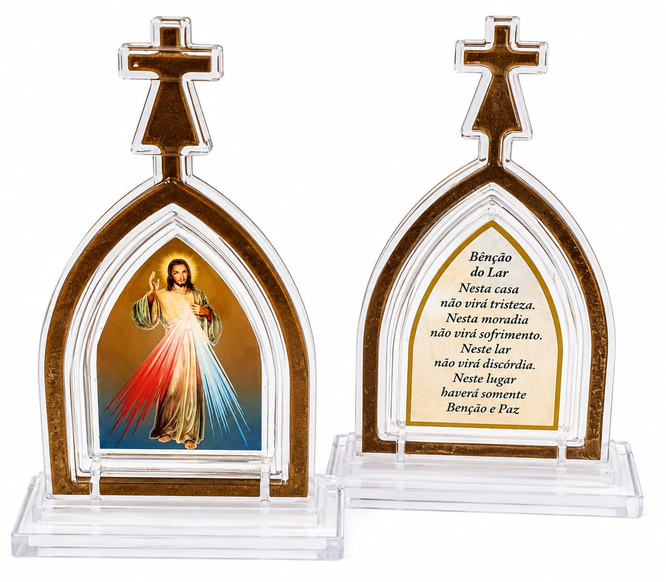 Capelinha Acrílica Dourada Jesus Misericordioso 18cm