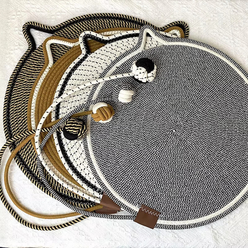 Woven Rope Cat Scratcher Mat With Ball