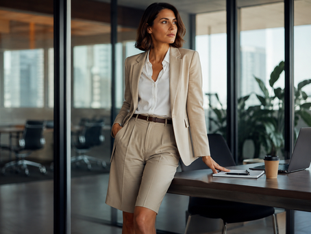 Mulher usando bermuda de alfaiataria em ambiente de trabalho