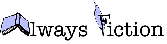 Always fiction logo with a lavender book open and facing down as the 'A' and a lavender quill as the 'F'.