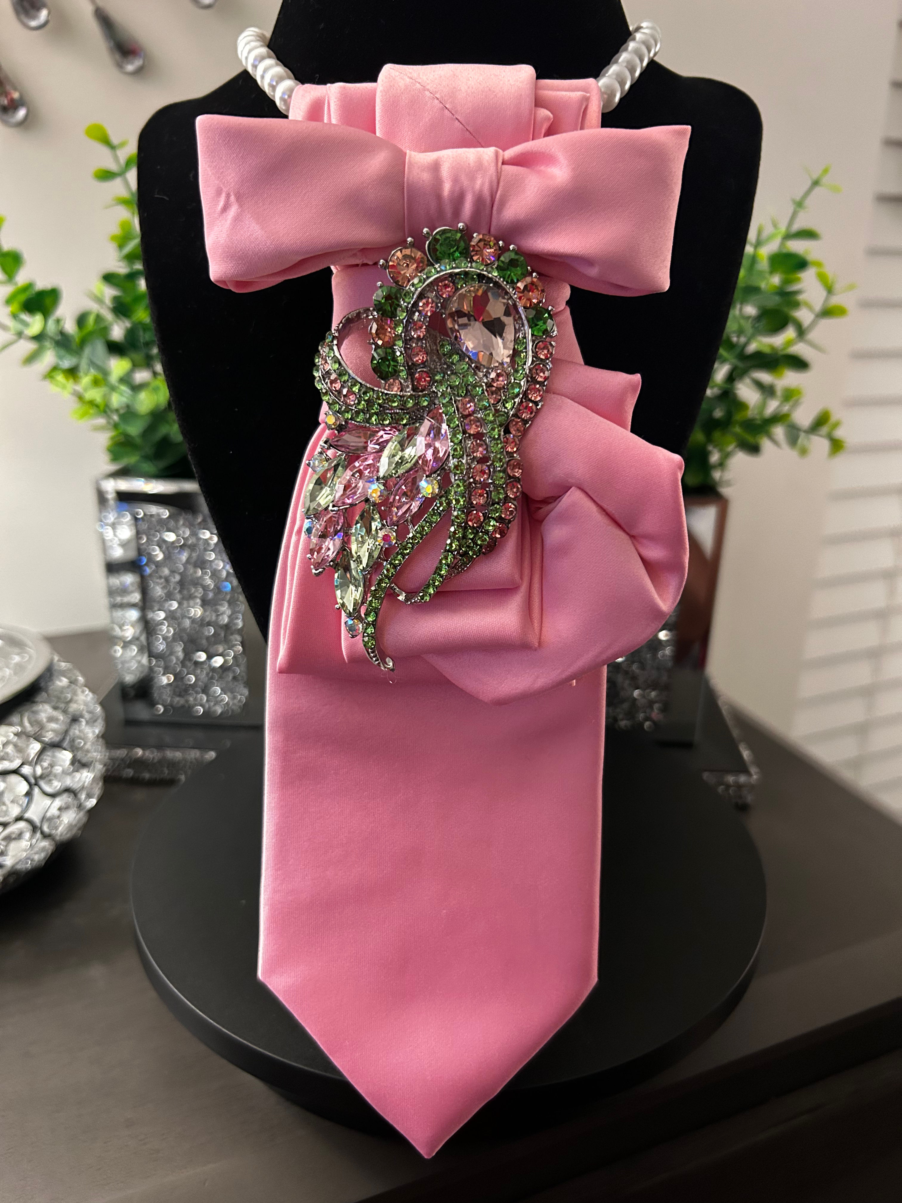 Pink Stacy Adams tie w/Pink and Green accent brooch 