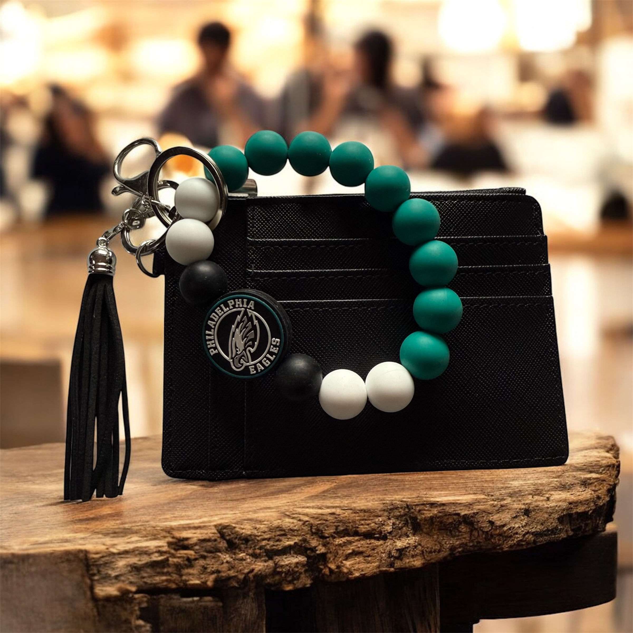 Black wallet with Eagles wristlet 