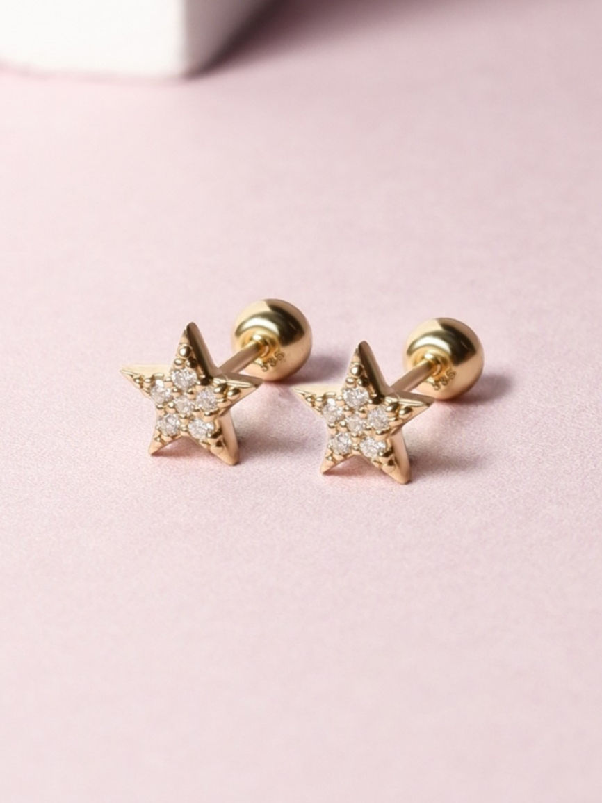 Star Diamonds Studs 9K Yellow Gold (Screw Backs)