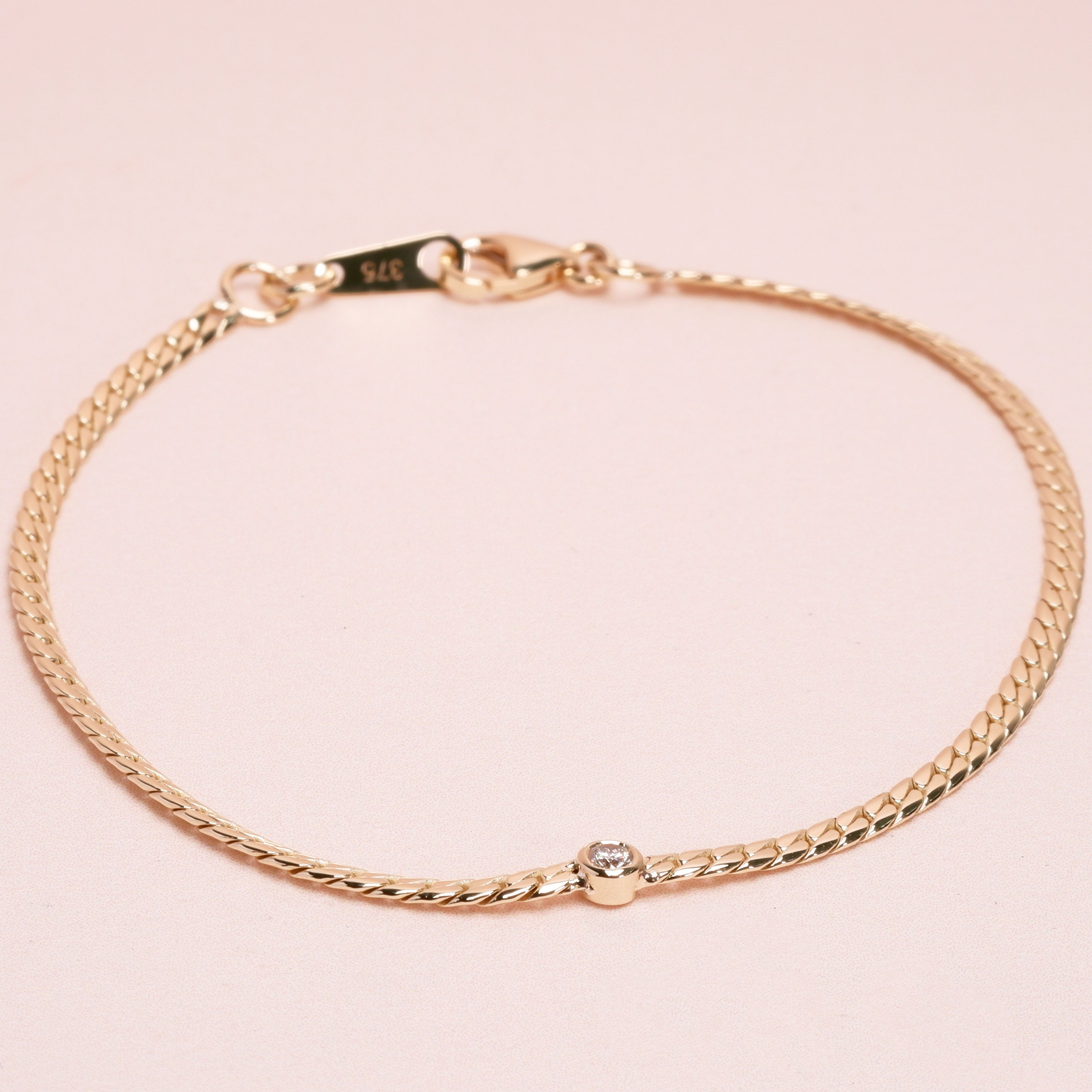 Small Snake Flat Chain Diamond Bracelet 9k Yellow Gold