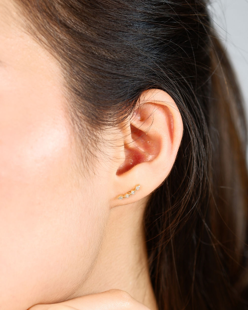 Thumbnail: Curved Bar Diamonds Stud Earrings 9K Yellow Gold (Flatback, 1 piece)