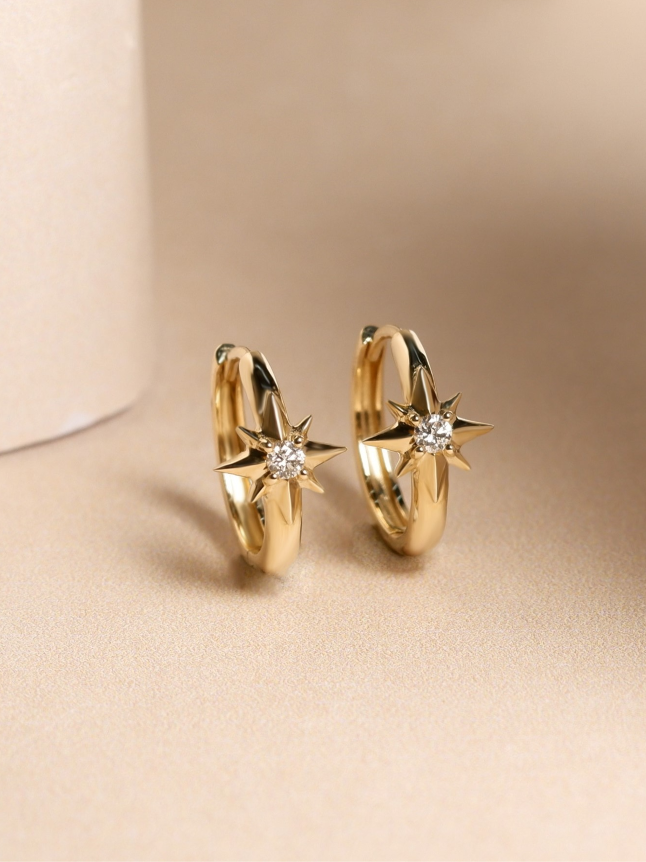 Starburst Huggies with Diamond 9k Yellow Gold