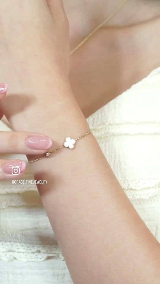 Thumbnail: Clover Mother of Pearl with Diamond Bracelet 9k Yellow Gold