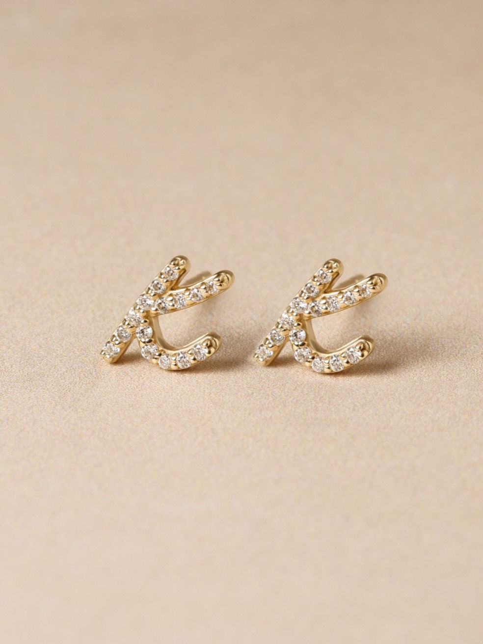 Alphabets K Diamond Initial Studs 9k Yellow Gold (Screw Backs)