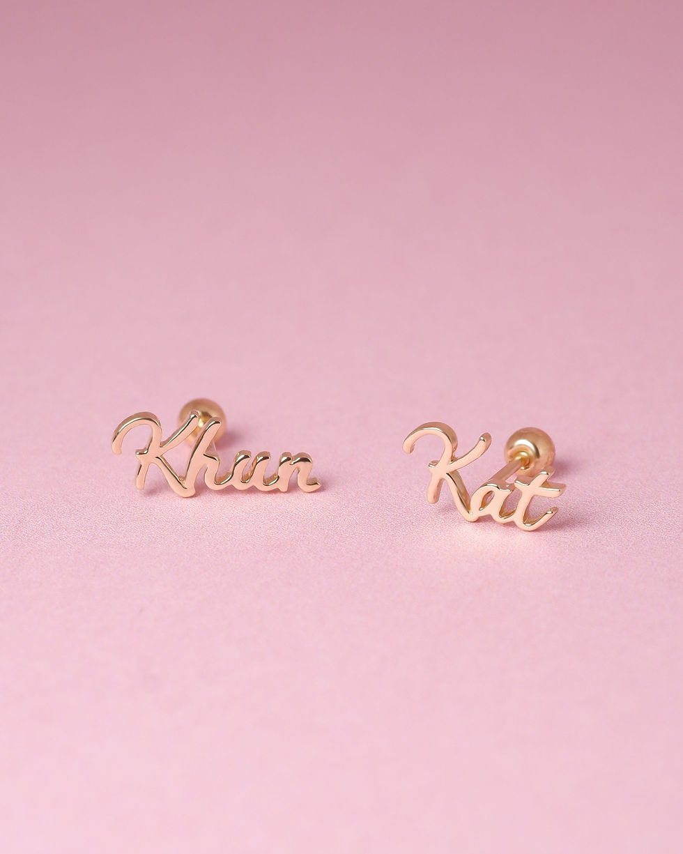 Thumbnail: Grace Fine Jewelry ต่างหูทองแท้ 9K Mini Signature Name