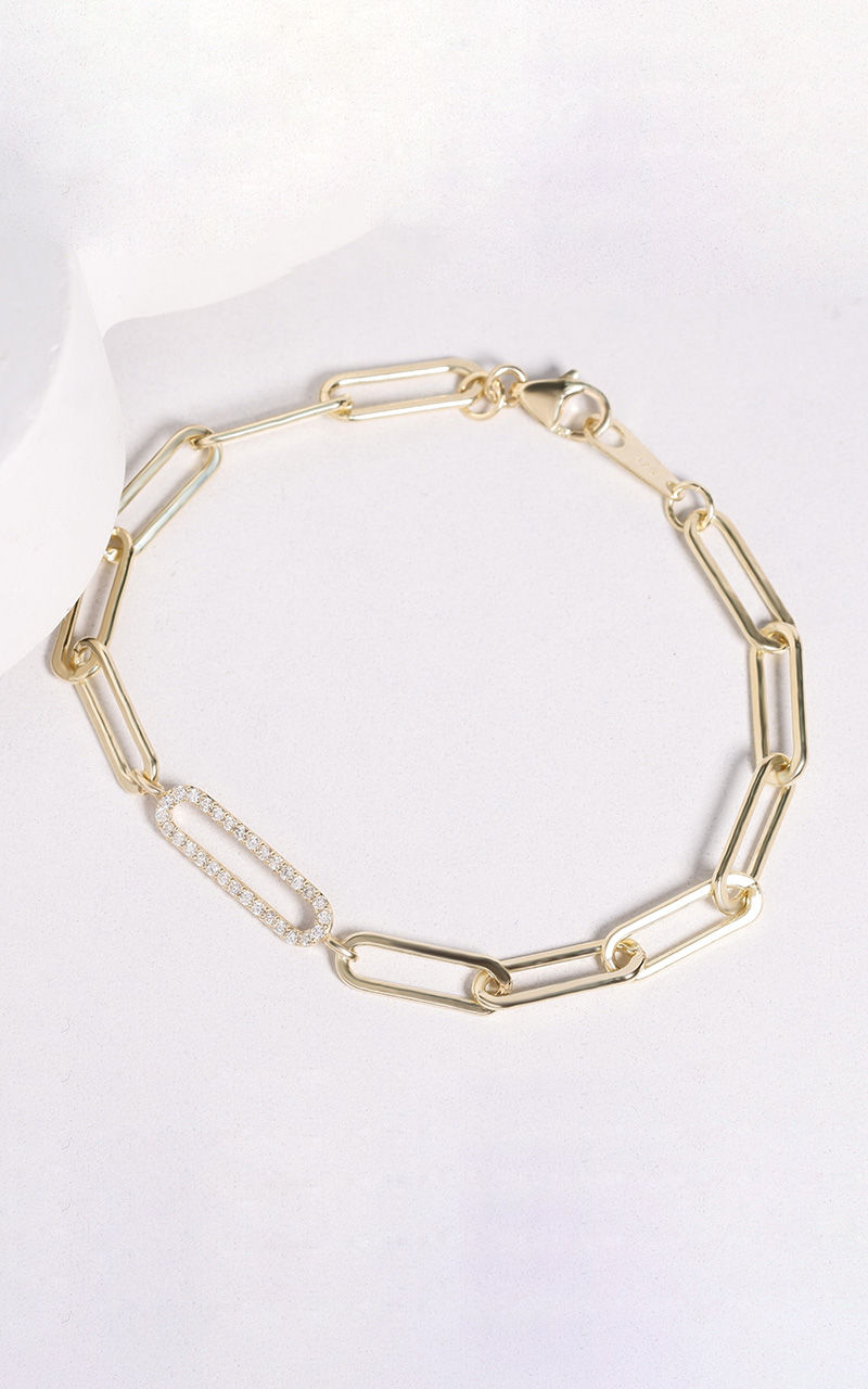 Thumbnail: Paper Clip Diamond Bracelet 9k Yellow Gold