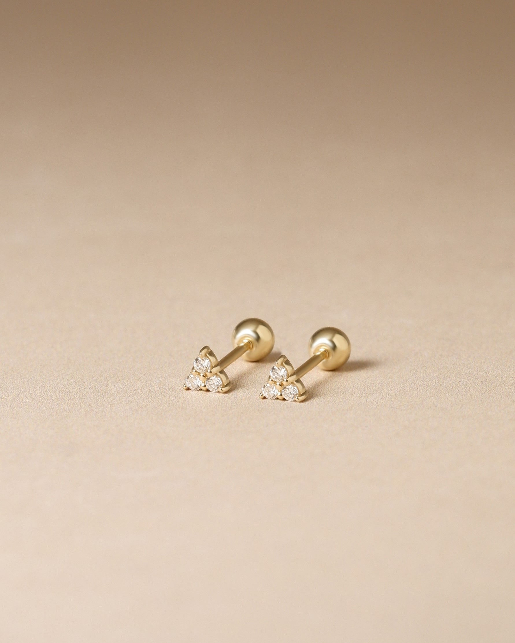 Three Diamonds Triangle Studs 9k Yellow Gold (Screw Backs)