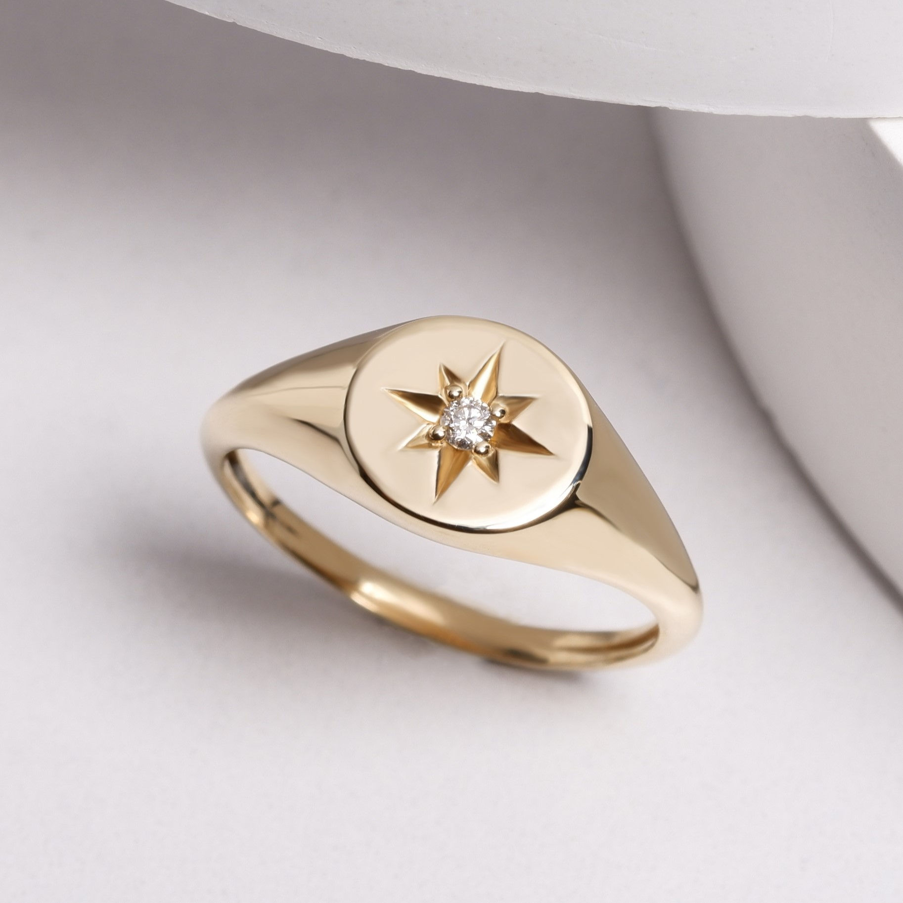 Signet Starburst Diamond Ring 9k Yellow Gold