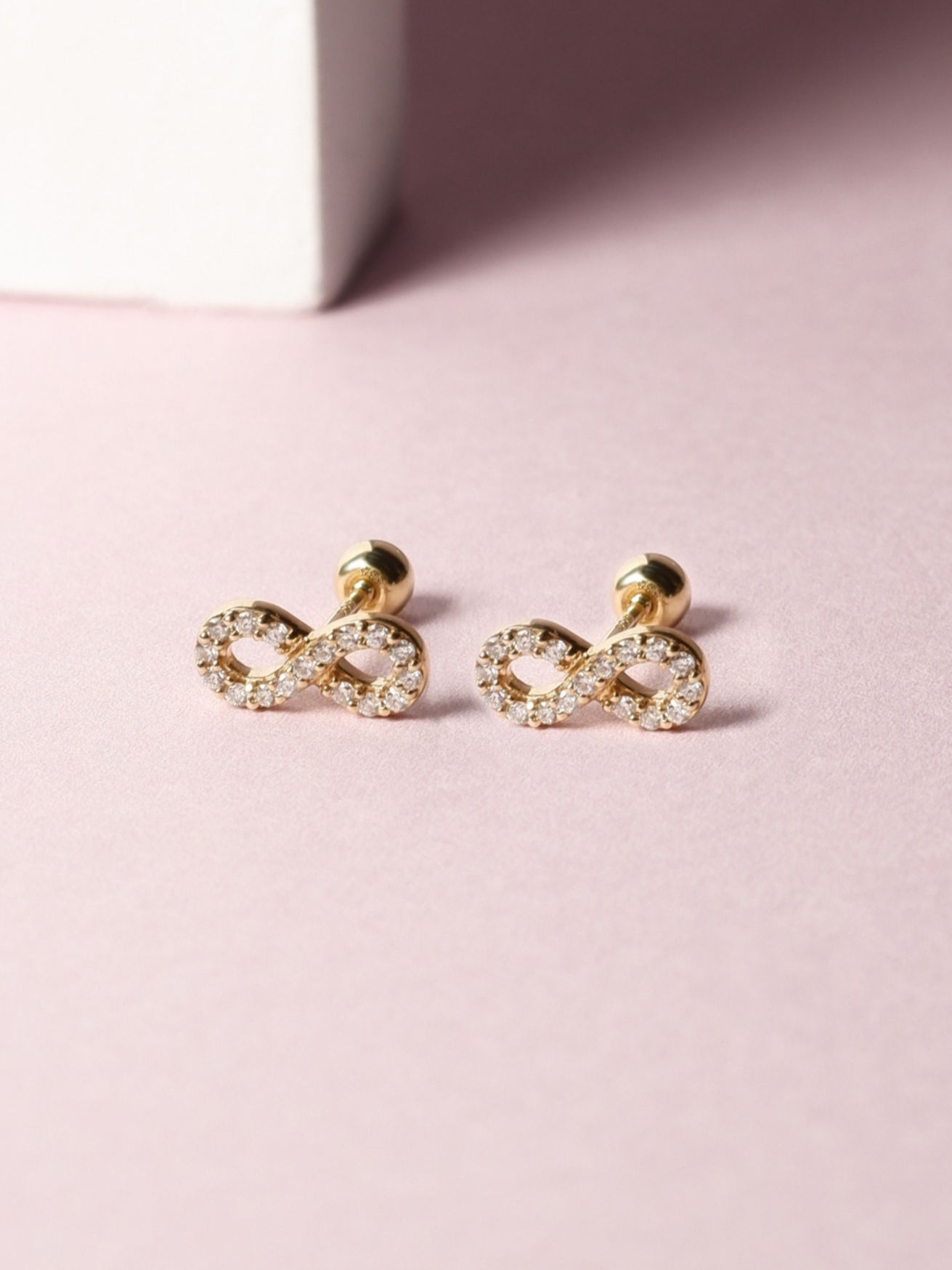 Infinity Diamond Stud Earrings 9k Yellow Gold (Screw Backs)