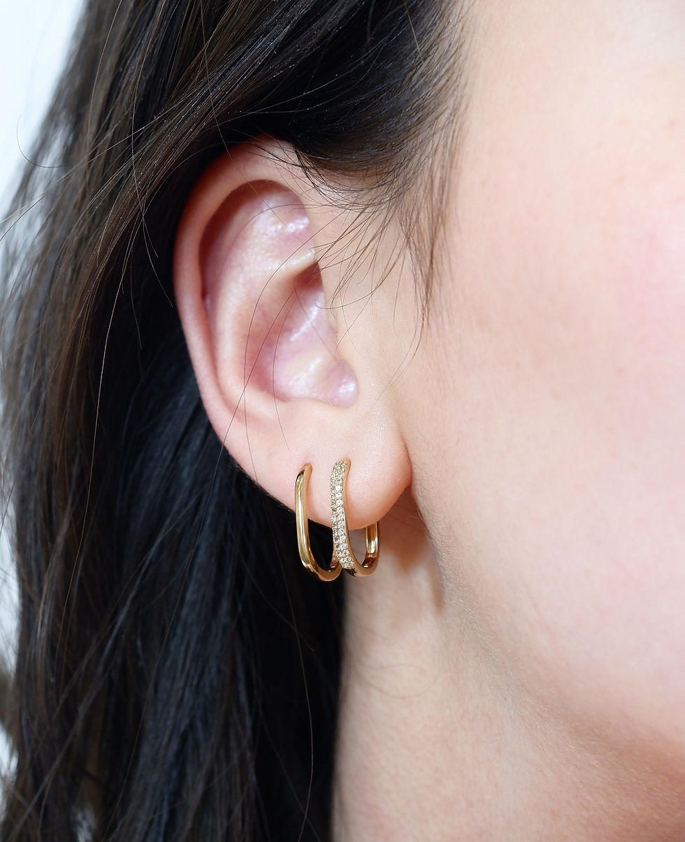 Thumbnail: Rectangle Pave With White Sapphire Huggies 9k Yellow Gold (Big size)